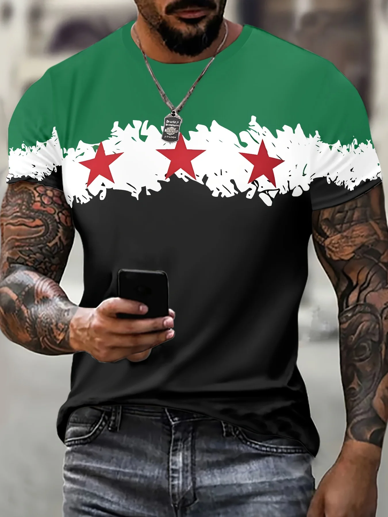 

2024 New Men's Army black Pattern T-shirt