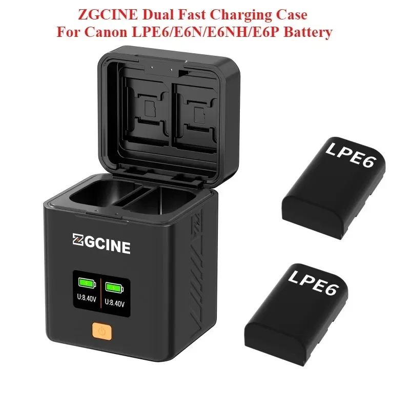 ZGCINE PS-LPE6 USB Dual Fast Charging Case For Canon LPE6/E6N/E6NH/E6P Battery Charging Smart Battery Charger Box SD/TF Storage