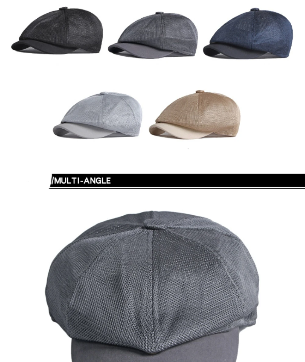 HT4821 Baskenmützen Frühling Sommer Mesh-Kappen für Herren und Damen Künstler-Malermütze Atmungsaktive Ivy Flat Cap Unisex Achteckige Baskenmütze – Detail 3