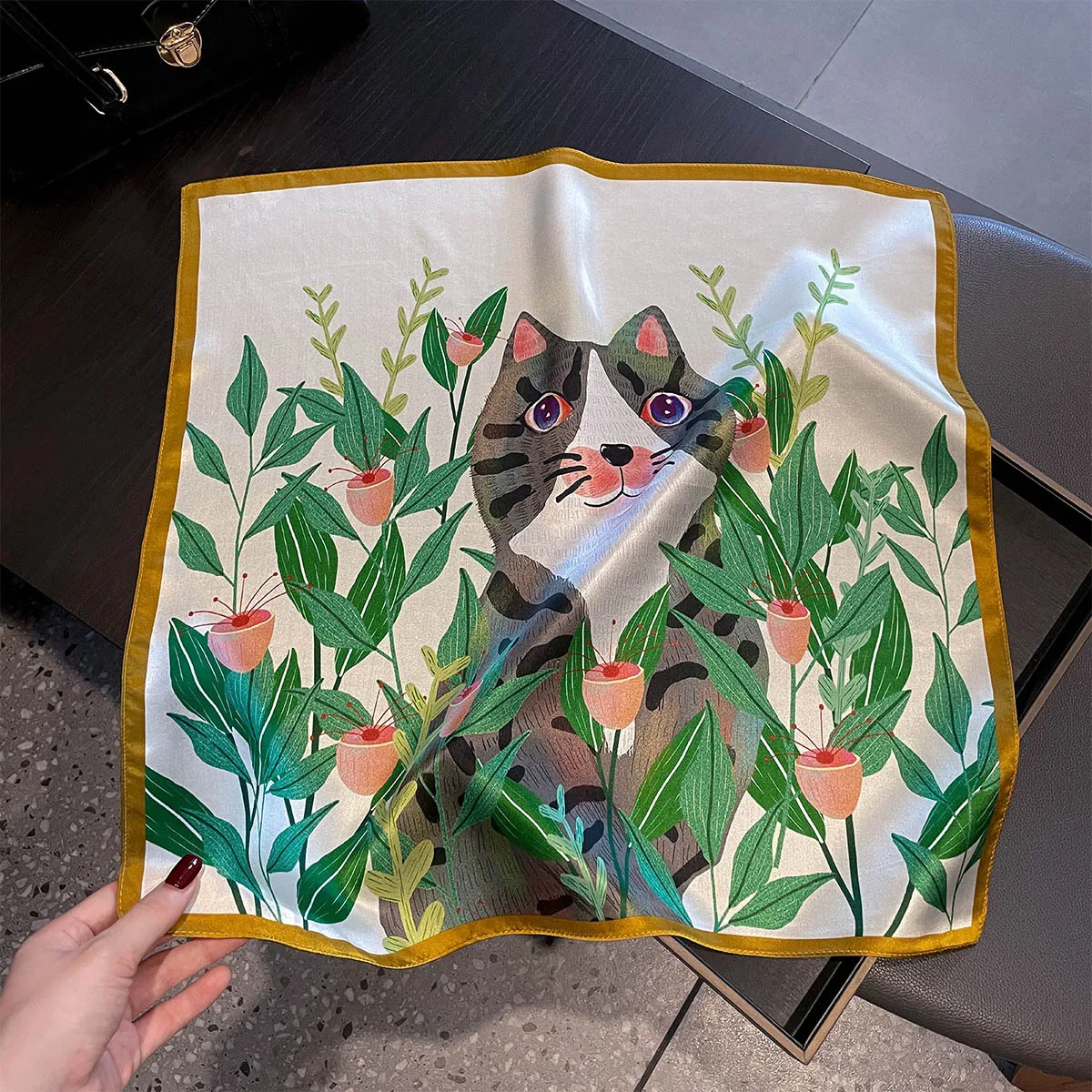 موضة طباعة 100% الحرير وشاح مربع للنساء Foulard منديل اليد لينة 53 سنتيمتر هيرباند الحجاب تزيين رابطة عنق واقية من الشمس