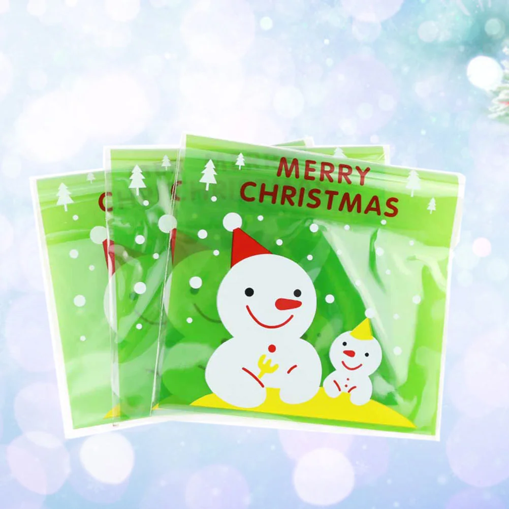 

200 Pcs/Package Xmas Cookie Bag Christmas Candy Bags Biscuit Packing Self-Adhesive Gift