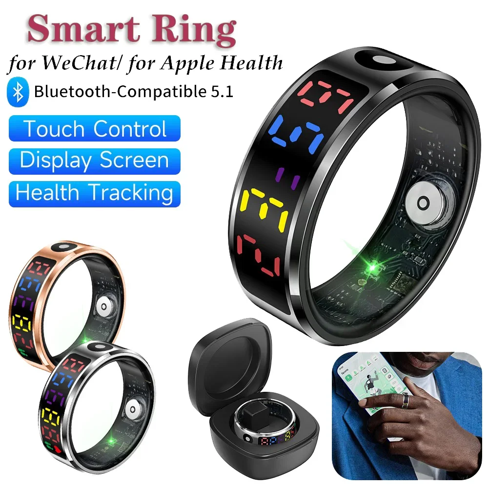 

2025 High Quality Touch Health Monitoring Smart Ring, 5ATM Waterproof Long Battery Life Gesture Operated Multi-motion Mode Ring