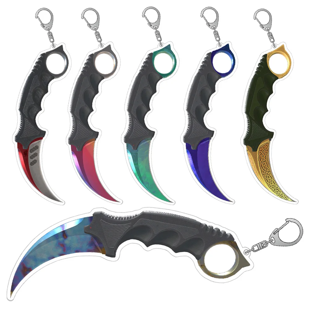 GuoXiaoLuo CS2 GO weapon knives Karambit Gamma Doppler Phase Fade Autotronic Tiger Tooth Slaughter Acrylic keychain Bag pendant