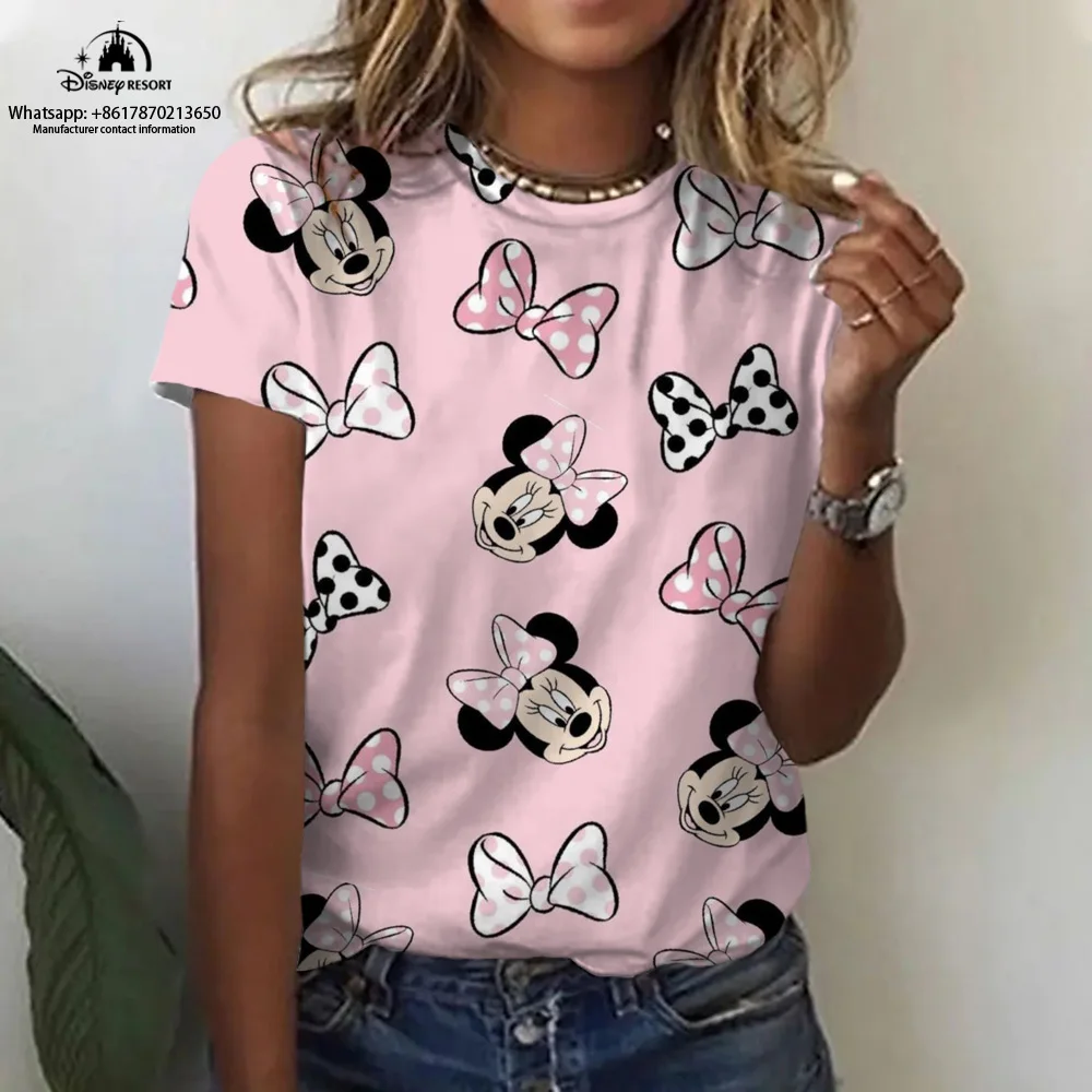 

2024 Hot Selling New Mickey and Minnie Cartoon 3D Printing Fashion Women's Casual Children's Round Neck Short Sleeve T-Shirt y2k