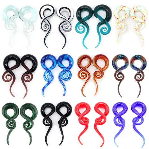 Alisouy 2pcs Pyrex Glass Ear Plugs Tunnel Ear Spiral Taper Cartilage Earring Gauges Expander Stretcher Flesh Piercing Jewelry