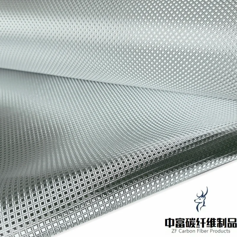 1m² Electroplated Silver Fiberglass Cloth Jacquard Weave Football/Square/Leaf/Diamond Pattern for Auto Interior Wrapping