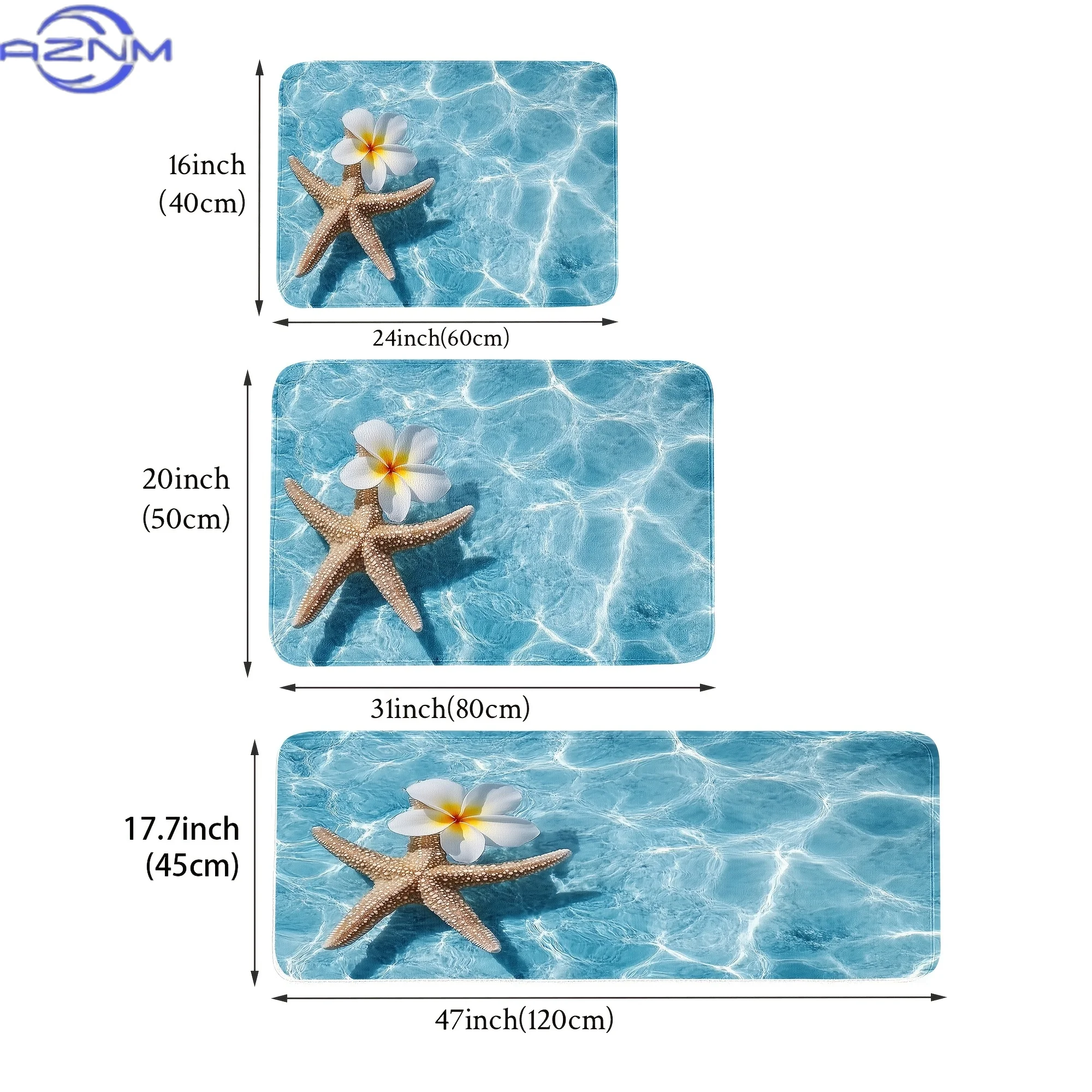 1/2/3pcs Light Blue Starfish Pattern Non-Slip Bath Mat, Bathroom Decoration Rug, Flannel Material Non-Slip Soft and Comfortable