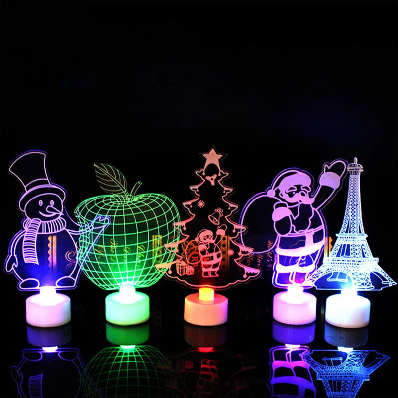 Creative Cartoon Santa Snowman Tree Led Night Light Kids Cute Colourful Flashing Acrylic 3D Glowing Toy Children's Holiday Gifts