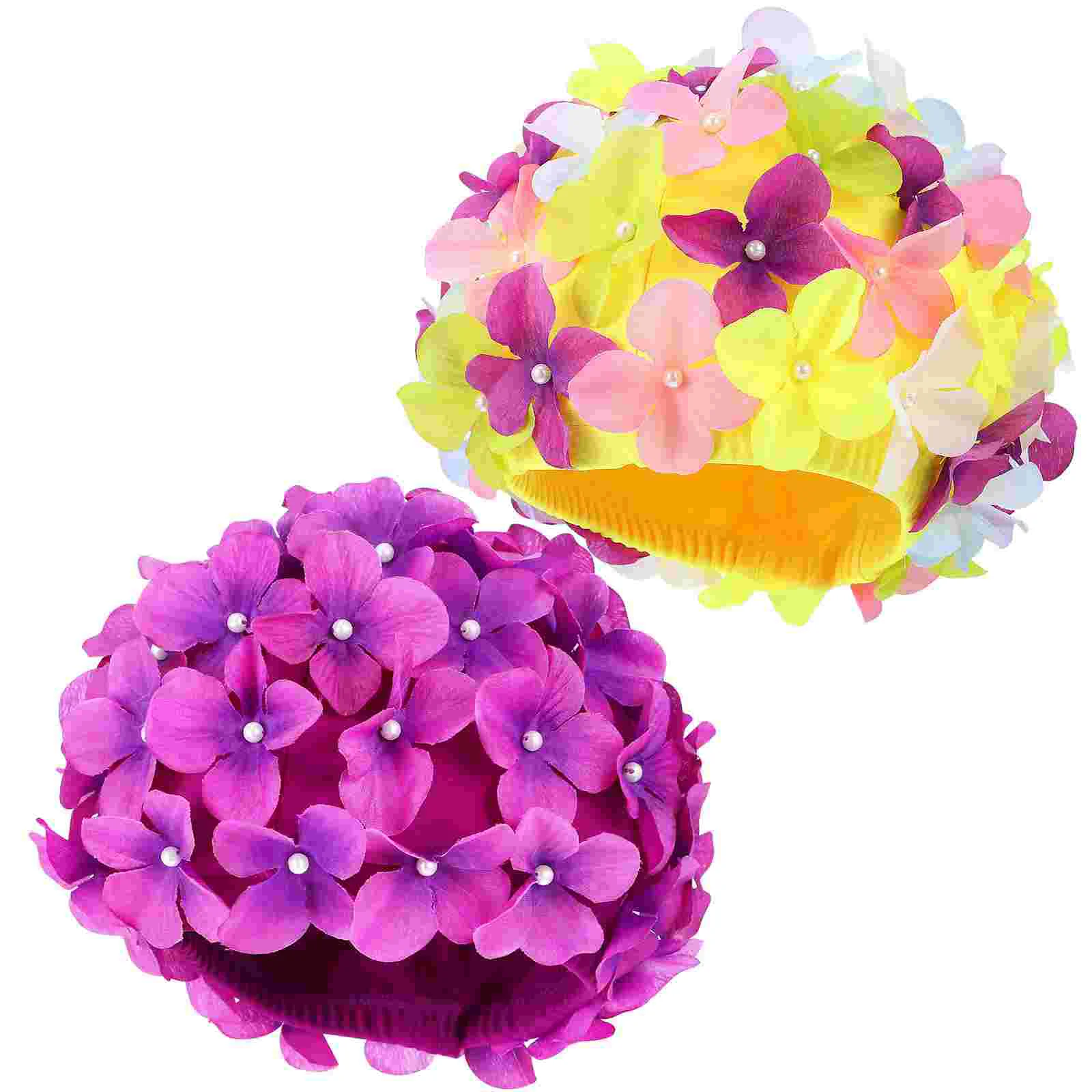 

2 Pcs Swimming Head Cap Flower Caps for Women Long Hair Petal Braids and Dreadlocks Nylon Fabric Man Shower