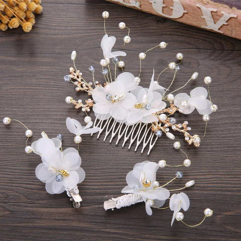 White Flower Comb Barrette Sets Hair Clips Hairpin Bride Headwear Handamde Bridal Wedding Hair Accessories Jewelry Headpiece