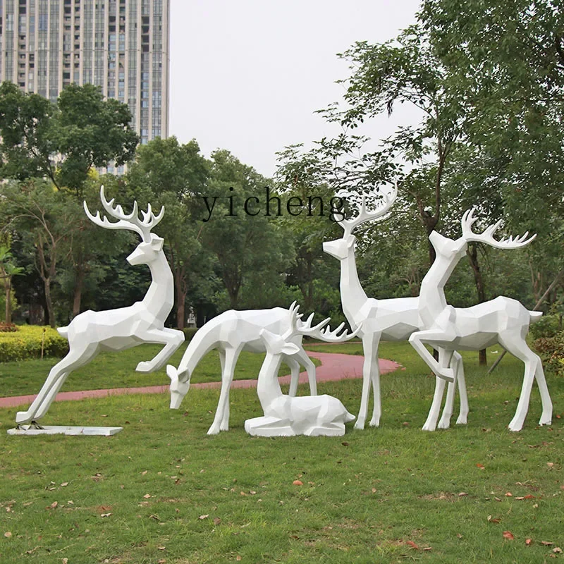 

BJ-21 Outdoor Landscape Geometric Sika Deer Sculpture Sales Department Community Lawn Block Surface Animal Ornament