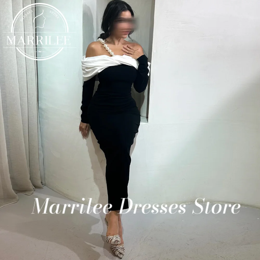 Marrilee Off the Shoulder Contrast Color  Beading Ankle Length Back Silt Long Sleeveless Classic Celebrity Evening Dress