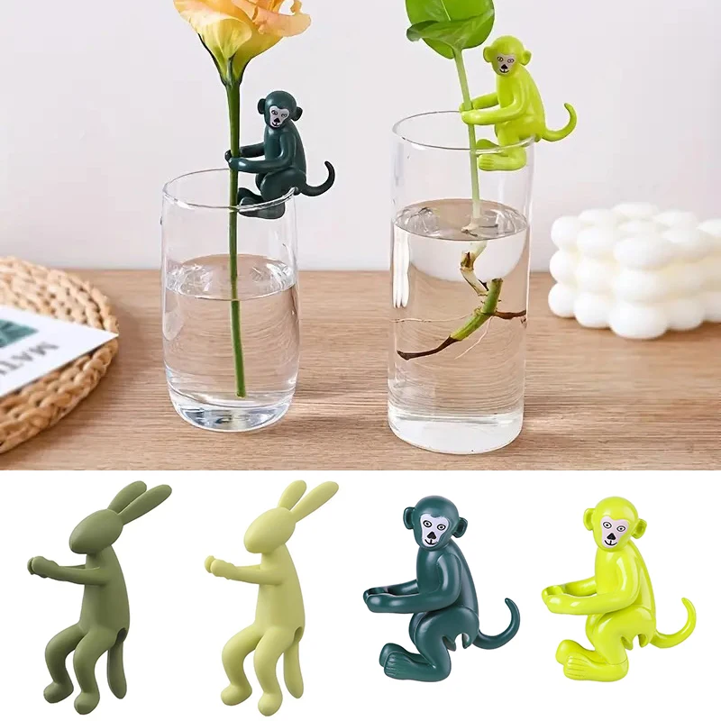 3pcs Cute Rabbit Monkey Plant Stakes Plant Support Stand Hydroponic Stabilizer Plastic Holders For Seedlings Stems And Cuttings