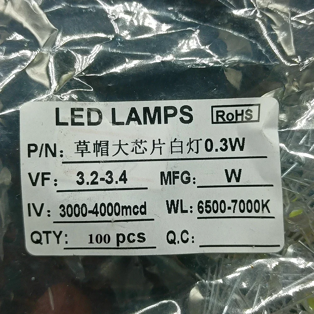100PCS Super Bright 5MM Diode Straw Cap F5 0.2W Power LED Large Chip Small Chip Blue Green Red Yellow White LED