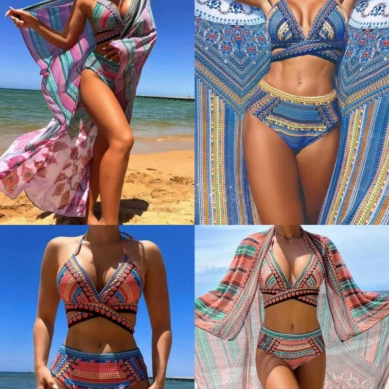 

Swimmer 2024 Three-Piece Swimsuit Women's Sexy Beautiful Comfortable Printed Swimsuit Women's Bathing Beach Dress Swimsuit