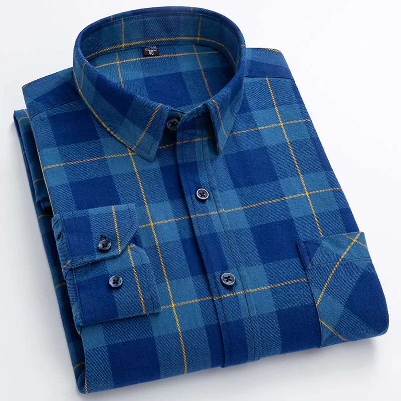 

Size 7XL 6XL Men's Flannel Shirts Long Sleeve Pure Cotton Regular Fit Soft Comfortable Casual Plaid Shirt Blouse Male Clothing
