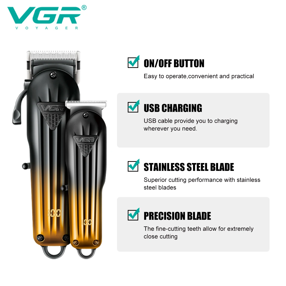 VGR 646 ผมTrimmer Professional USB Hair ClipperตัดผมตัดผมผมTrimmerชุดLED Trimmerสําหรับชาย