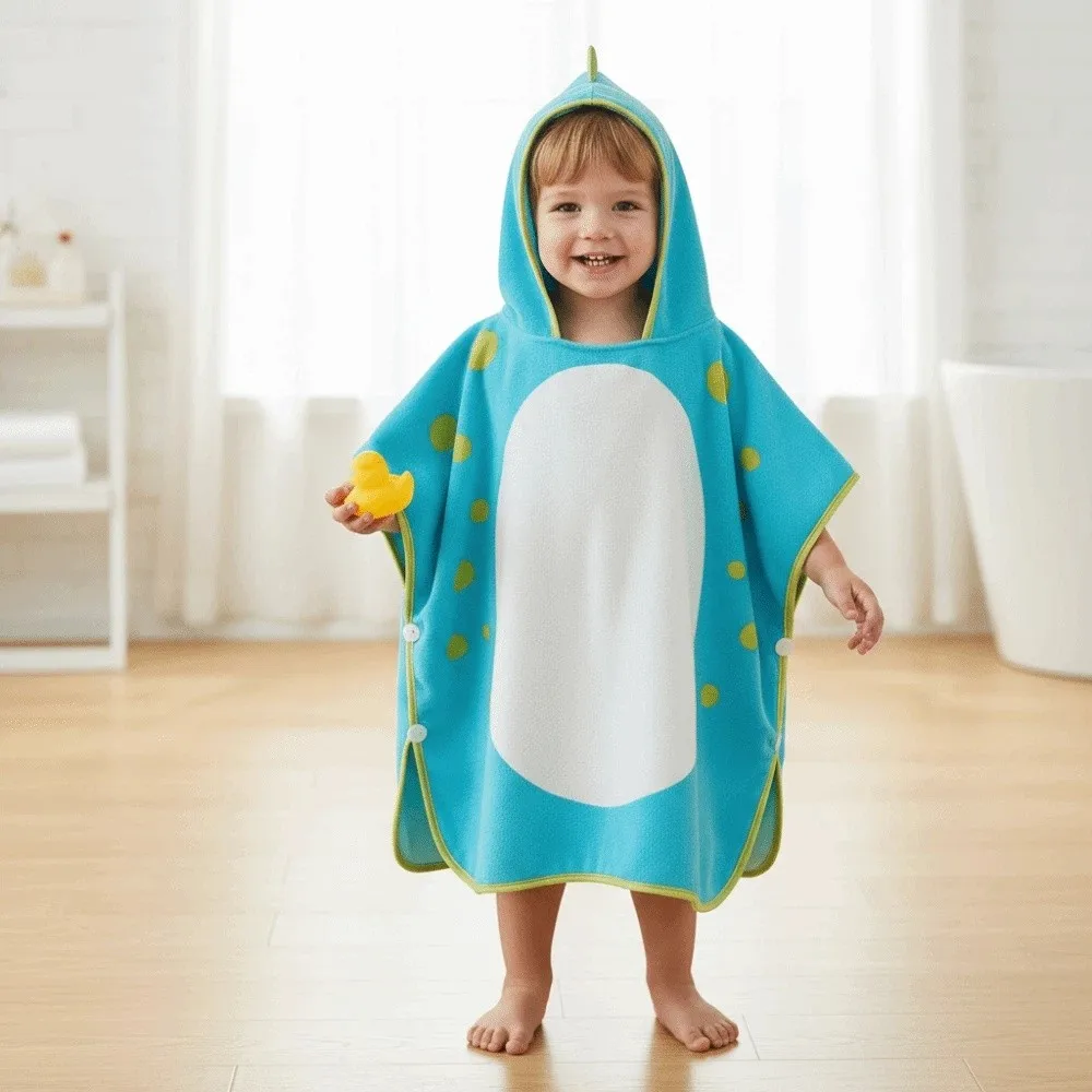 Multipurpose Single Layer Bath Towel Cartoon Shower Cloak Boy Cloak Towel Soft Swim Towel Children Dinosaur Bathrobe Sleepwear
