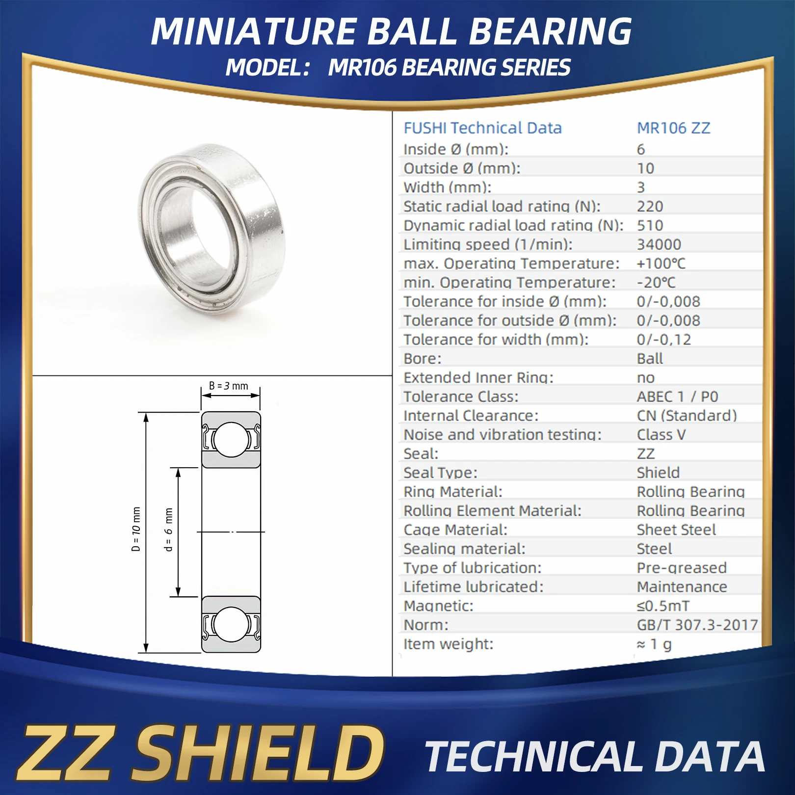 FUSHI MR106zz MR106 2rs 6x10x3 mm Miniature bearing 10PC For Strong Handpiece Marathon MR106rs MR106 OPEN Stainless steel