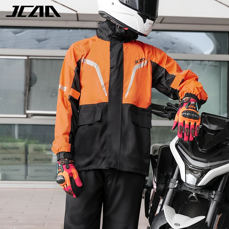 Men Women Waterproof Motorcycle Rider Raincoat Suit Eye-Catching Colors Reflective Light Raincoat For Riding Jacket Pants Set