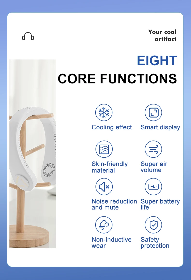 مروحة كهربائية صغيرة قابلة لإعادة الشحن عبر USB قابلة للتعديل لتبريد الرقبة ومروحة محمولة بشريط للرقبة