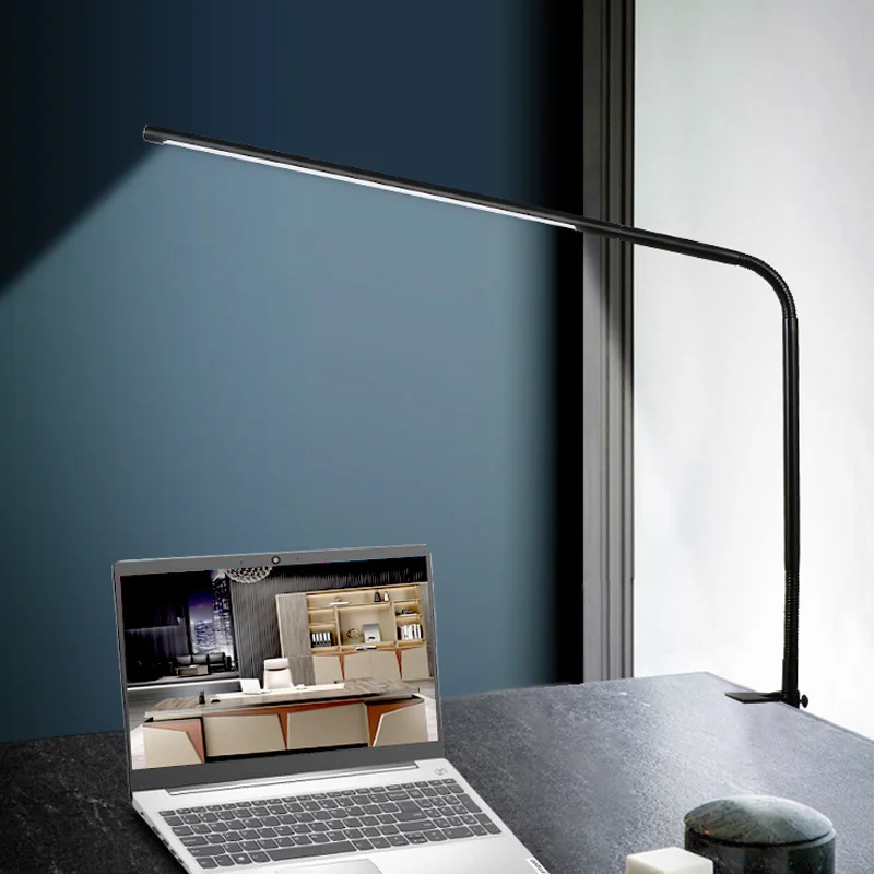 

LED Touch Clamp Long Arm Shadowless Table Lamp EU Standard Powerful Bedside Reading Writing Lamp for Laptop Computer Bedroom