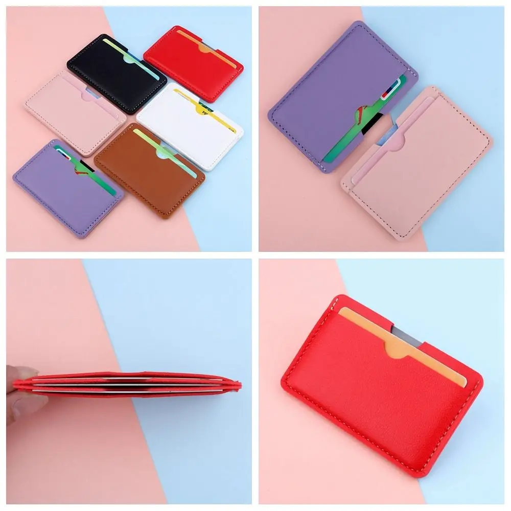 Dompet Mini kulit PU pria, dompet Mini warna polos, tempat kartu gaya Korea, dompet kartu tipis modis