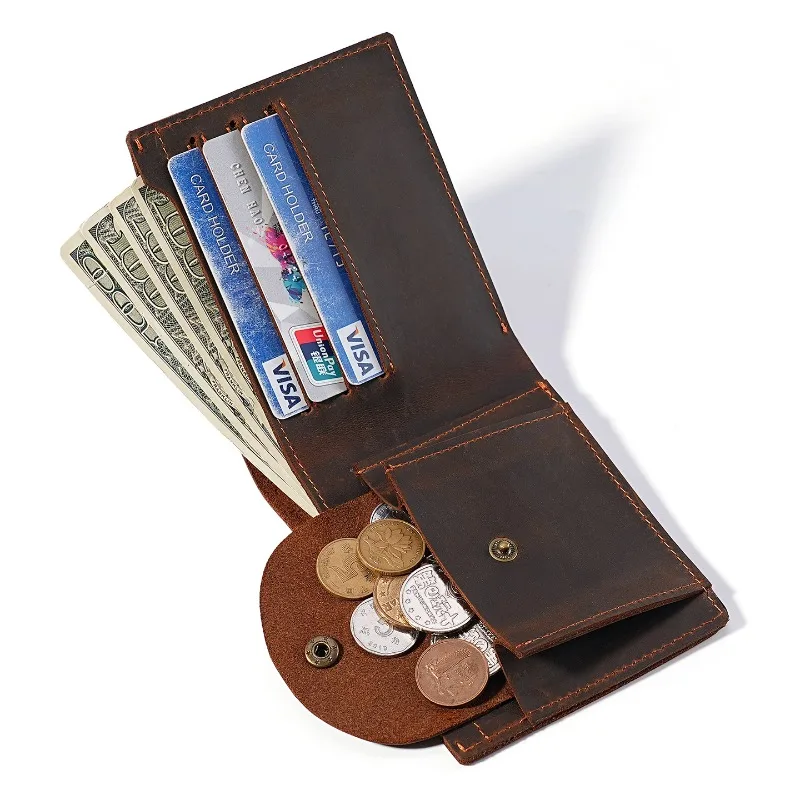 

Кожаный мужской кошелек Crazy Horse, короткий ретро из воловьей кожи, деловые повседневные мужские кошельки, кошелек для монет