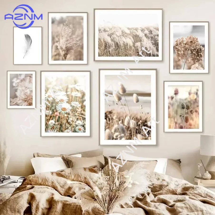 1pc Dandelion Daisy Leaves Beige Landscape Art Canvas Painting and Printmaking Living Room Decoration