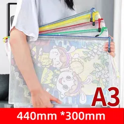 Ekstra büyük A3 dosya çantası su geçirmez PVC zip arşiv çantası veri çantası sketchbook test kağıdı 8K şeffaf dosya çantası 440mm * 300mm