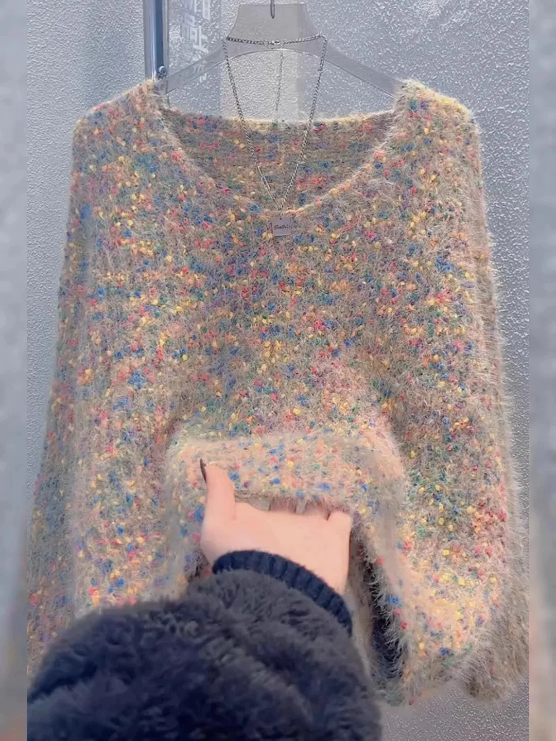 

Женский вязаный свитер Thiened ort, пуловер с v-образным вырезом в горошек, осень-зима, модный повседневный удобный топ