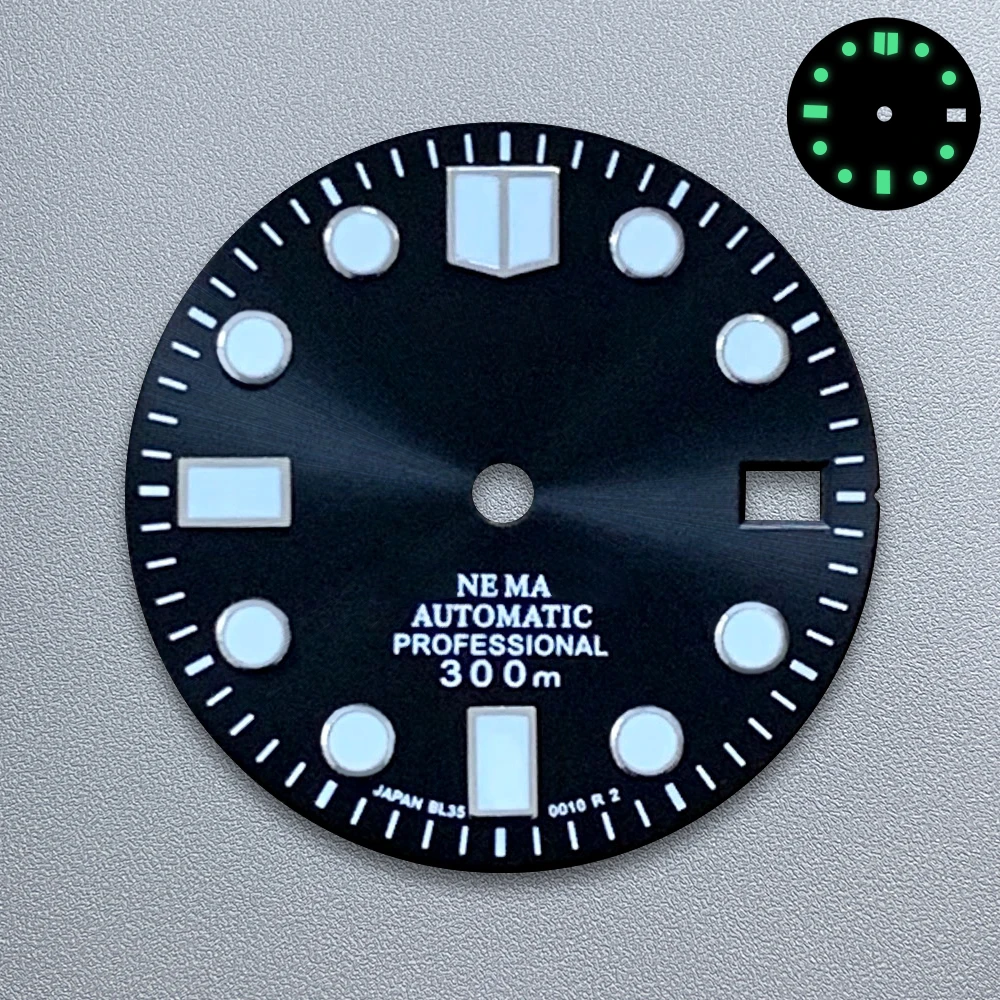 28.5mm S Logo Sunburst Enamel Dial Fit NH35/NH36/4R/7S Movement Green Luminous High-Quality Watch Modification Accessories