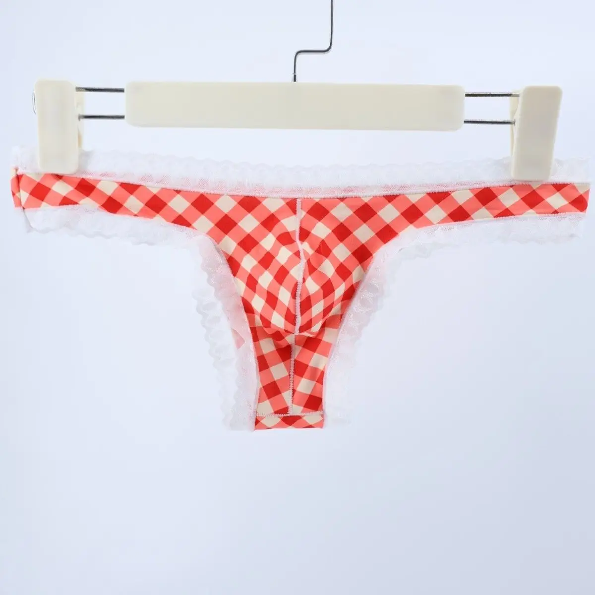 Orange Scotland Lace Hem Low Waist Plaid Floral Man's Briefs BF Gift LGBTQ Group Private Party Live Show T-briefs Harajuku