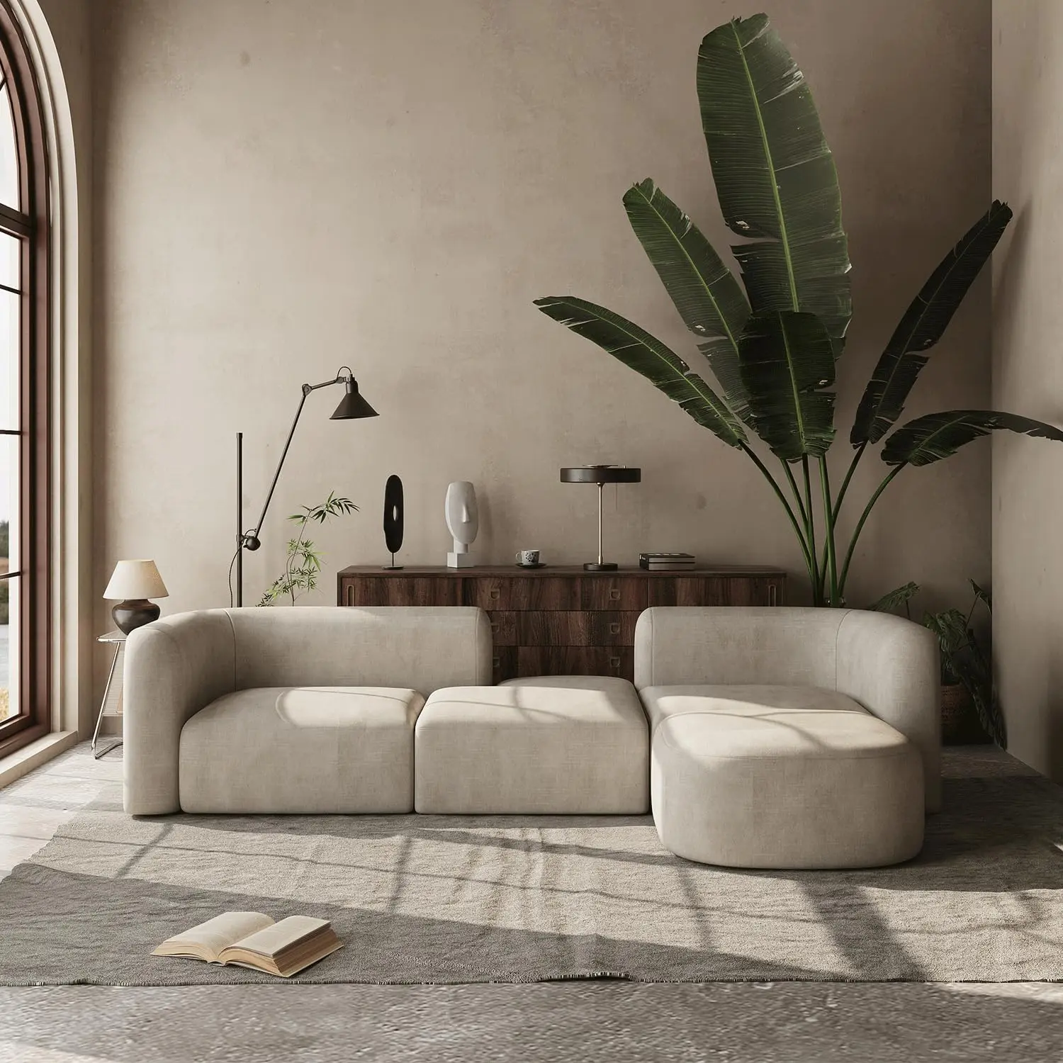 Mellow Modern Tight Curved Back Velvet Sofa, 4 Seater Modular, Customized
