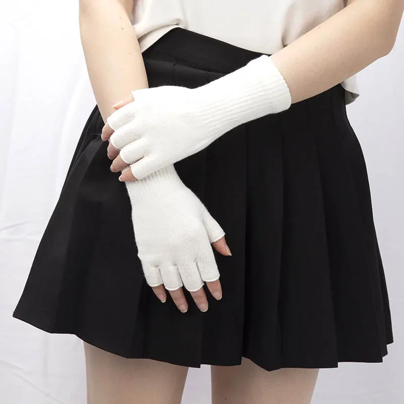 Guantes sin dedos de medio dedo para hombre y mujer, manoplas de punto de lana y algodón, color blanco y negro, cálidos para trabajo, otoño e invierno, novedad de 2022