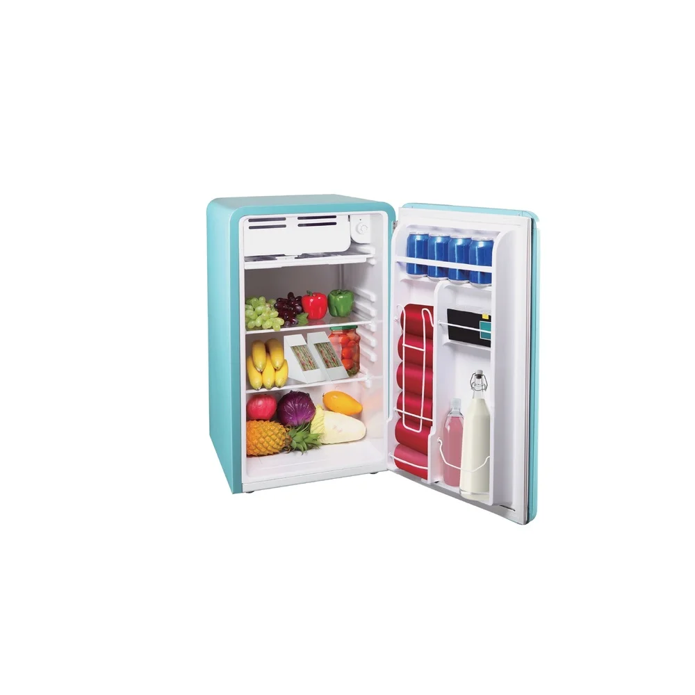 Retro Compact Refrigerator 3.2 Cu ft Mini Fridge with Reversible Door Glass Shelves Ice Cube Tray Ideal Office Dorm Room