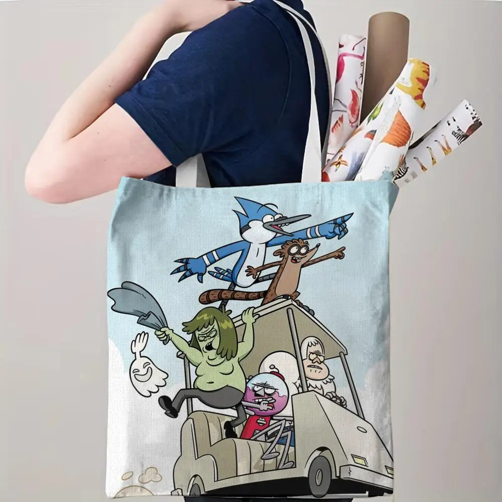 R-Regular S-Show Storage Bags Canvas Double-Sided Print Beach Bag Durable Handbag Shoulder Travel Bag Gift