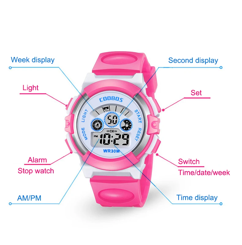 Student Electronic Watch Waterproof Sports Children Watch Glow Multi Function Boys Girls Digital Watch Seven Colors Light Gift