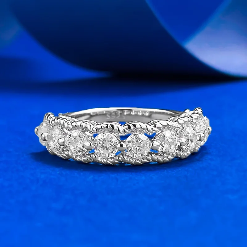 

CKT Solid S925 Sterling Silver Round Cut Lab Sapphire High Carbon Diamonds Gemstone Wedding Party Row Rings Fine Jewelry