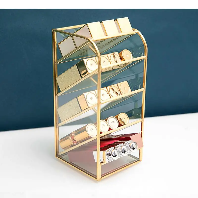 

Glass Storage Boxes Retro Multilayer Cosmetic Jewelry Makeup Brush Shelves Creative Household Desktop Snack Candy Storage Boxes