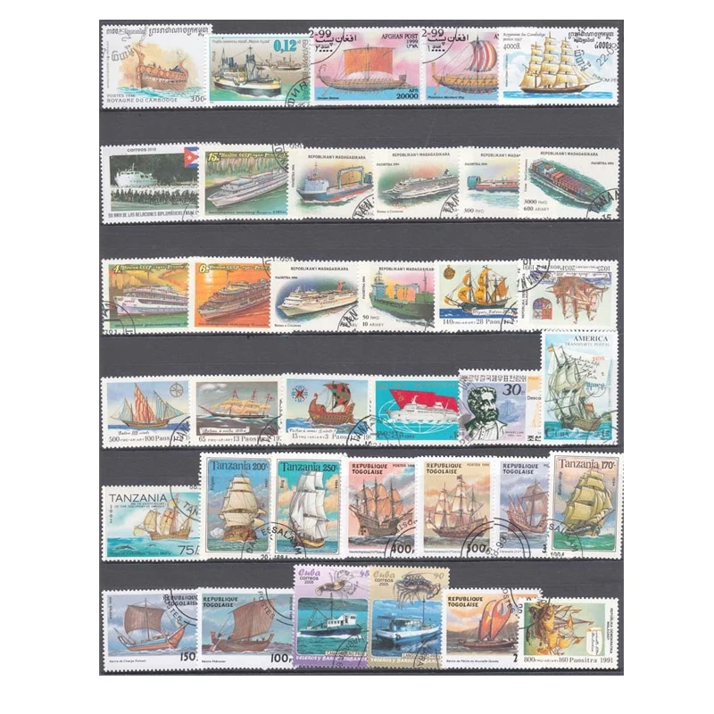 50 Pcs/Lot, Sailboat Boat Unused Postage Stamps with post Mark, Good Condition Collection Stamp, No Repeat