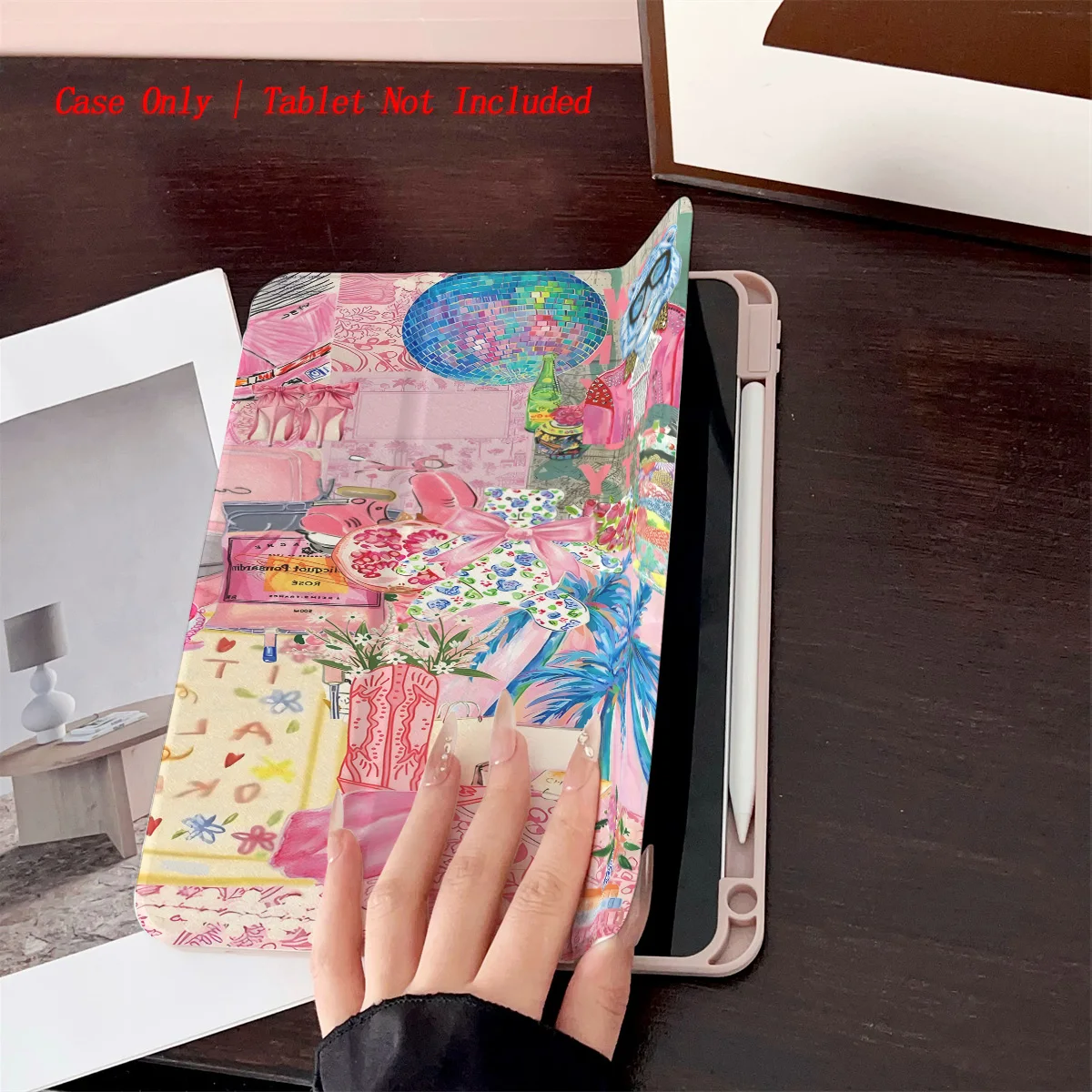 360 °   Custodia per iPad con supporto girevole ripiegabile per Apple - Antiurto e resistente all'usura - Stampa floreale rosa - Fit Pro/Air/Mini 2025