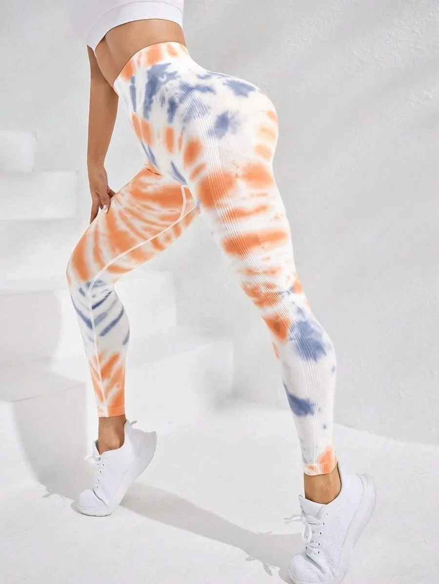 New style Women Tie Dye Seamless Yoga Pants High Waist Booty Lifting Leggings Gym Tights Workout  Running Activewear