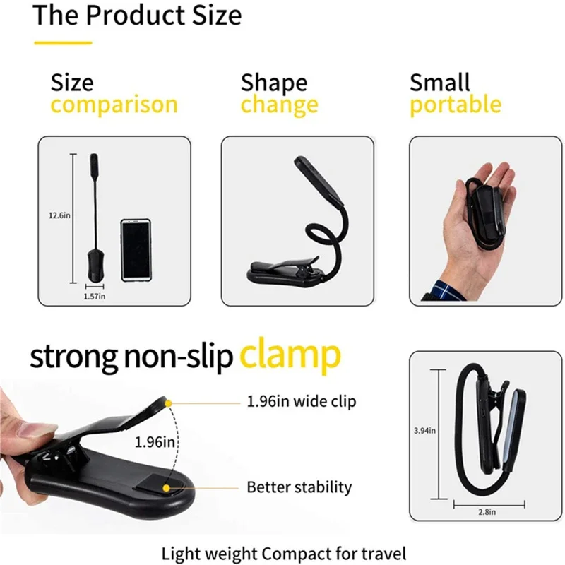 USB Rechargeable Adjustable LED Book Light With Goosenecks Clip 7 LEDs Flexible Night Reading Desk Lamp Table Read Night Light