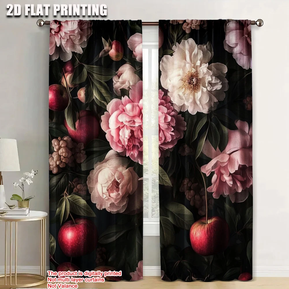

2pc, Curtain Dark Floral Versatile Durable Polyester,Without Electricity Party Decorations Perfect for Holiday Portraits and