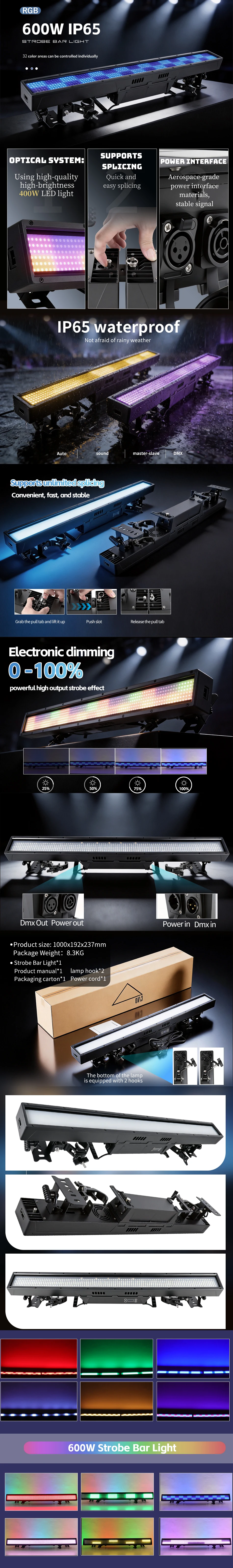 600W Outdoor IP65 LED-Pixel-Bar-Licht DMX512-Steuerung wasserdichtes DJ-LED-Stroboskoplicht mit Atomisierungsfunktion – Detail 1