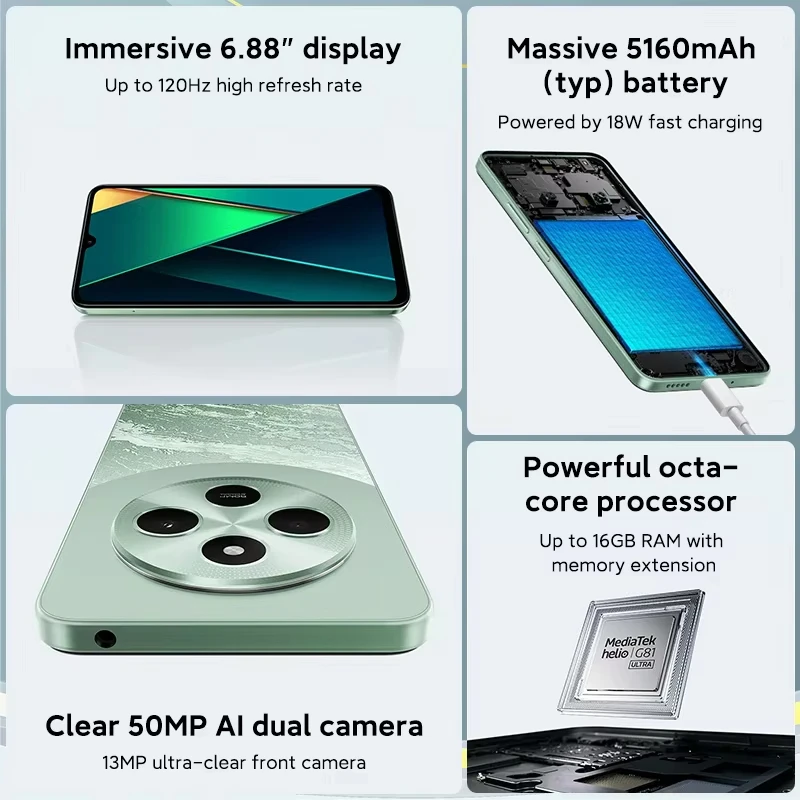 Poco C75 G81-Ultra Xiaomi hyperos 50MP AI câmera dupla 5160mAh bateria NFC 6,88 '120Hz Display