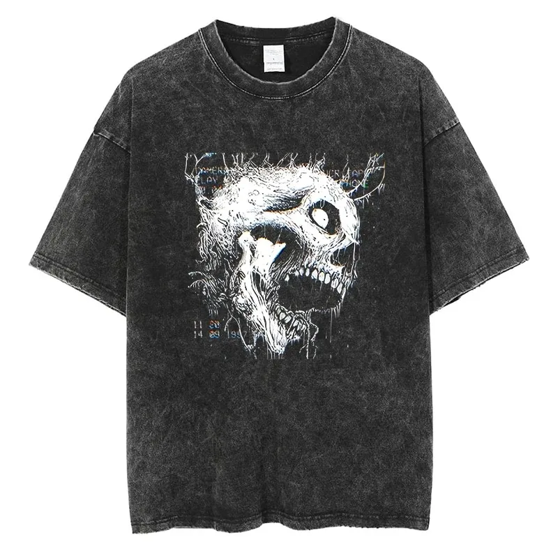 Retro Skull Gothic Graphic T Shirt Horror Grunge Rock Streetwear Cotton Vintage Men Women Oversized Black Short Sleeve Tees