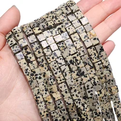 6.5mm Cube Dalmatian Jasper Beads Natural Stone Yellow Square Spacer Beads For Jewelry Making Supplies DIY Bracelets Accessories