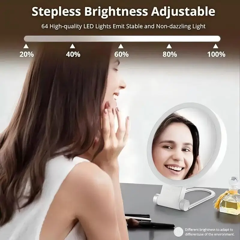 Portable Rechargeable Makeup Mirror with Lighting 1X/10X Magnifying Mirror Foldable Double-Sided Desktop LED Makeup Mirror view 3